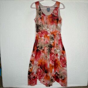 Rabbit Rabbit Rabbit Designs Coral/Pink Floral Summer Dress Size 6 Chiffon Midi